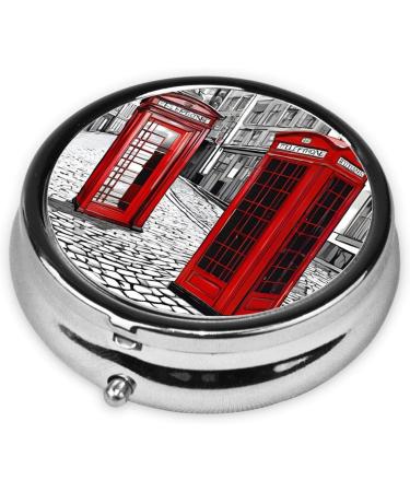 London Red Telephone Booth Mini Round Pill Box | 3-Compartment Travel Organizer | Portable Pill Case for Home & Office - Buy Online on GoSupps.com