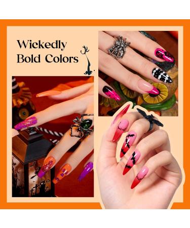 Beetles Halloween Gel Nail Polish Set - 6 Colors Witches Spellbook Collection with Stickers & Rings | Shimmer Pink Purple & Orange for Parties & Gifts - Buy Online on GoSupps.com