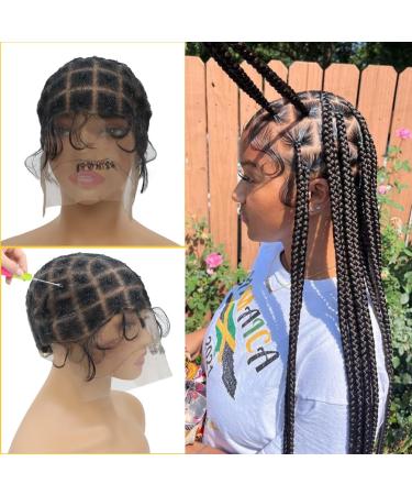 Braided Wig Cap Crochet Wig Cap for Crochet Hair with Baby Hair Full Double Lace Wigs Caps Braided Wig Easy to Handle 68 Sections Wig Cap with Bangs