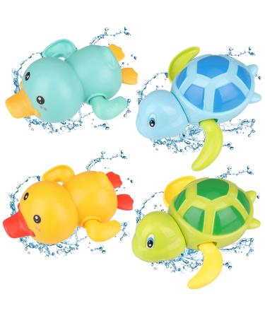 Pinenuts Baby Bath Toys 4 Pcs Baby Bath Tub Toys Wind-up Toys Paddling Pool Toys Floating Swimming Ducks & Turtles Water Toys for Toddler Kids Girls Boys Bath-time Shower Gifts