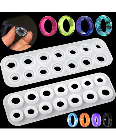 Resin Ring Molds Silicone, Silicone Molds for Epoxy Resin, Resin Molds 14 Sizes with Round and Rhombic Faces for Making Rings, Earrings, Pendants, Crafts for Christmas Gifts