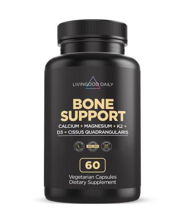 Livingood Daily Bone Support, 60 Capsules - Bone Density Supplements - Cissus Quadrangularis, Calcium Magnesium Zinc with Vitamin D3 Plus K2 - Premium Bone Health Supplement for Men & Women Over 40 - Buy Online on GoSupps.com