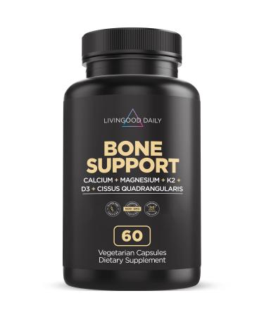 Livingood Daily Bone Support, 60 Capsules - Bone Density Supplements - Cissus Quadrangularis, Calcium Magnesium Zinc with Vitamin D3 Plus K2 - Premium Bone Health Supplement for Men & Women Over 40