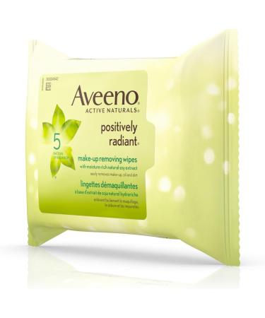 Aveeno Make Up Removing Wipes Positively Radiant Facial Cleansing Wipes With Soy Extract 25 Count - Buy Online on GoSupps.com