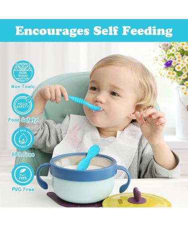 Vicloon Baby Fork and Spoon Set - 2Pcs Silicone Self Feeding Utensil for Infant/Toddler - Easy Grip Toddler Cutlery Kit in Blue - Buy Online on GoSupps.com