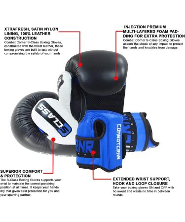 Combat Corner S-Class Boxing Gloves - High Density Padding, Blue 16 oz | Men and Women Sparring Training Gloves for MMA, Muay Thai, Kickboxing - Buy Online on GoSupps.com