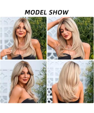Esmee Long Straight Blonde Ombre Wig with Dark Roots - 20 Inches | Synthetic Hair for Daily Wear, Parties, and Cosplay - Buy Online on GoSupps.com