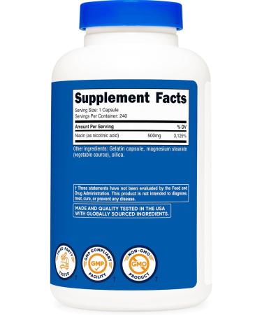 Nutricost Niacin (Vitamin B3) 500mg 240 Capsules - with Flushing Non-GMO Gluten Free (Pack of 2) - Buy Online on GoSupps.com