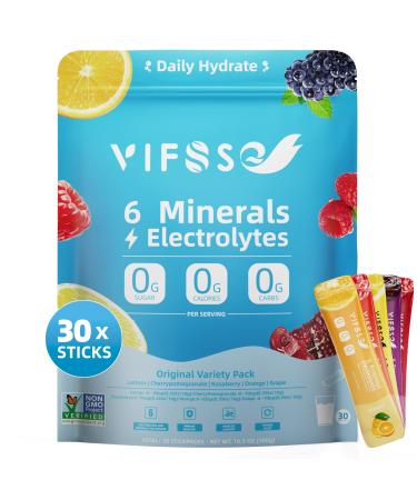 Electrolyte Powder Drink Mix - Rapid Hydration with 6 Minerals & Electrolytes, 30 Sticks, Sugar-Free Variety Packs of Lemon, Raspberry, Cherrypomegranate,Orange, Grape, for Workout & Energy Recovery