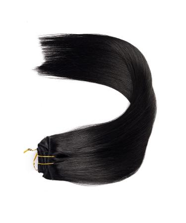 Black Women's 14 Inch Brazilian Virgin Clip in Human Hair Extensions - 100% Unprocessed Full Head Natural Black Straight Hair - 8Pcs 120g - Buy Online on GoSupps.com