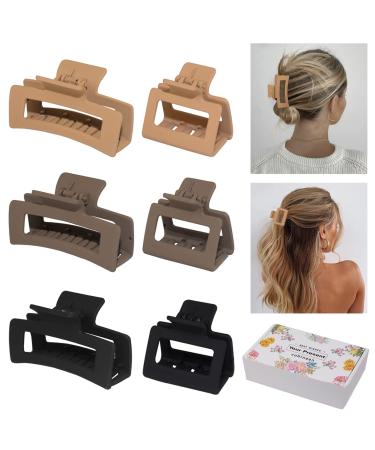 cobinaan Claw Hair Clips for Women Girls 6 Pack 3.5" Medium Rectangle Claw Clips & 2" Small Square Hair Clips set 2 Styles Strong Hold Nonslip Jaw Clips for Thin Thick Fine Long Hair (Netrual color) 6 Piece Assortment Neutral color