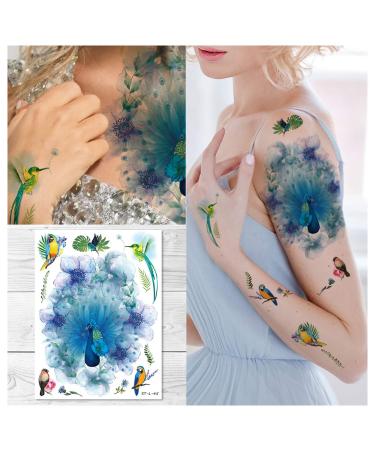 Watercolor Dream of Peacock & Hummingbirds Large Temporary Tattoos | Supperb - Buy Online on GoSupps.com