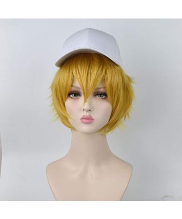 Linlincd-Wig Anime Cosplay Au Convex World Gold Cos Wig Gold Close Face Short Hair Bleaching Art Anime Character Cosplay WHOLESALE
