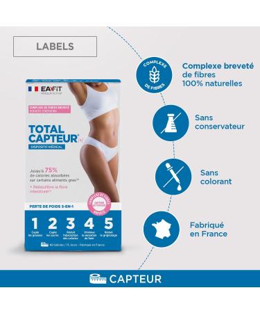 EAFIT MINCEUR-TOTAL CAPTEUR- Capteur de graisse sucre diminue sensation de faim r duit le grignotage absorption des calories complexe brevet de fibres naturelles-Perte de poids 5 en 1-60 g lules Pomme 60 unit (Lot de 1) - Buy Online on GoSupps.com