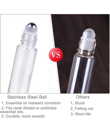 Yalbdopo 10Pcs 10Ml Essential Oil Roller Bottles - Refillable Clear Glass Roll on Bottles with Stainless Steel Roller Ball & Wood Grain Plastic Cap Include 12 Label Dropper & Opener - Buy Online on GoSupps.com