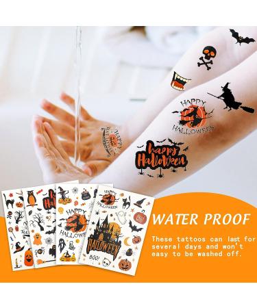 Whaline Halloween Temporary Tattoos - 270+ Waterproof Tattoo Stickers for Boy Girl Party Favors - Pumpkin Witch Ghost Bat Designs - Face Arm Body Decorations - Buy Online on GoSupps.com