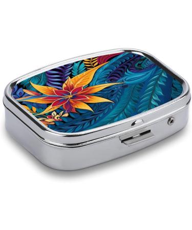 Tropical Leaves Pill Box | Decorative 2 Compartment Medicine Organizer | Portable Metal Pill Case for Travel & Purse - Buy Online on GoSupps.com