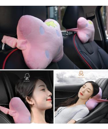MissSoul 2Pcs Car Neck Headrest Pillow Set | Cute Pink Strawberry Design | Soft & Comfortable Head Cushion for Driving - Buy Online on GoSupps.com