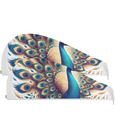 Peacock Hair Towel 2 Pack - Super Absorbent Quick Drying Turbans for Women & Girls | Perfect Hair Drying Solution - Buy Online on GoSupps.com