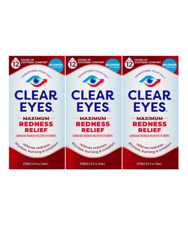 Clear Eyes Maximum Redness Eye Relief Eye Drops, 0.5 Fl Oz, Pack of 3 0.5 Fl Oz (Pack of 3) 0.5 oz