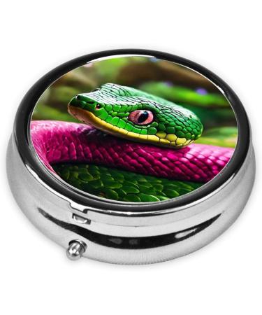Green Snake Print Mini Pill Box - Portable 3 Compartment Medicine Storage | International Shipping Available - Buy Online on GoSupps.com