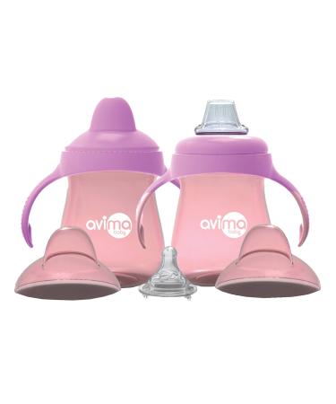 Avima Baby 9 oz Trainer Sippy Cups  Pink (Set of 2) Pink 2 Count (Pack of 1)