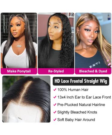 Iris Queen 13x4 HD Straight Lace Front Human Hair Wig 20 Inch - 180 Density, Pre Plucked with Baby Hair, 10A Transparent Lace, Bleached Knots - Natural Black for Black Women - Buy Online on GoSupps.com