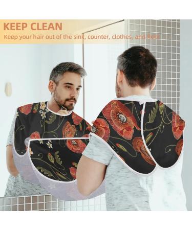Beard Bib Apron - Non-Stick Waterproof Hair Catcher for Men | Grooming Cloth with Poppies Painting - Perfect for Shaving & Trimming - Buy Online on GoSupps.com