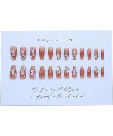 24Pcs/Set Press On Nails Icy powder blusher bright color fairy flower Length False Nails Acrylic Fake Nails Full Cover Nails Tips Artificial Finger Manicure Press on nails for Women and Girls - Buy Online on GoSupps.com