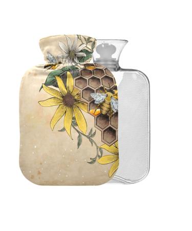 Retro Honey Bee Apiary BAP Free Hot Water Bottle with Cover 2L Large Hot Water Bag for Pain Relief and Cramps