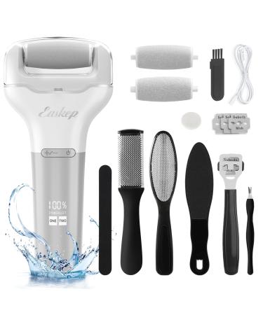 Electric Foot Callus Remover Easkep Rechargeable Portable Electronic Foot File Pedicure Tools Waterproof 16 in 1 Callus Remover Kit Professional Pedicure Kit for Dead Hard Cracked Dry Skin (Silver)