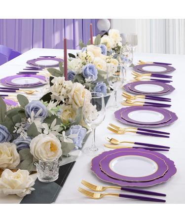 90 PCS Gold Plastic Silverware with Purple Handle - Heavyweight Disposable Flatware Set - Includes 30 Forks, 30 Spoons, 30 Knives - TL02 - Buy Online on GoSupps.com