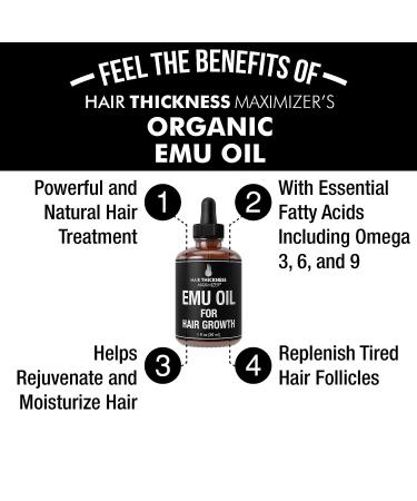 Organic EMU Oil for Hair Growth - Omega 3 6 9 Treatment to Stop Hair Loss & Thicken Hair - 1oz Serum for Men & Women by Hair Thickness Maximizer - Buy Online on GoSupps.com