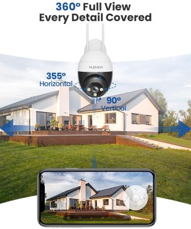 MUBVIEW 2K Security Camera Outdoor Security Cameras with 360 PZT View 2.4G WiFi Wired Home Surveillance Cameras Color Night Vision Motion Detection Siren 2 Way Talk 24/7 Works with Alexa 1 Count (Pack of 1) - Buy Online on GoSupps.com