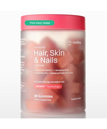 Haroutine Liposomal Hair, Skin & Nails Gummies, 2500 mcg Liposomal Biotin, 1200 mcg Vitamin A, 2 mg Vitamin E, Healthy Hair, Nail Strengthener, Skin Support - 30 Servings Raspberry Rose Flavor