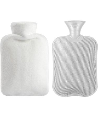 Samply 2L Hot Water Bottle with Furry Cover - White | Reusable Hot Water Bag - Buy Online on GoSupps.com
