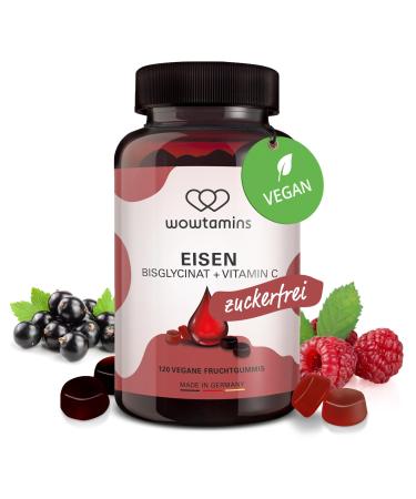 WowTamins Iron Bisglycinat with vitamin C (120 pieces) - sugar -free & vegan iron rubber - high -dose iron preparation as fruit rubber for children and women in iron undersupply or PMS 1 piece (1 Pack)