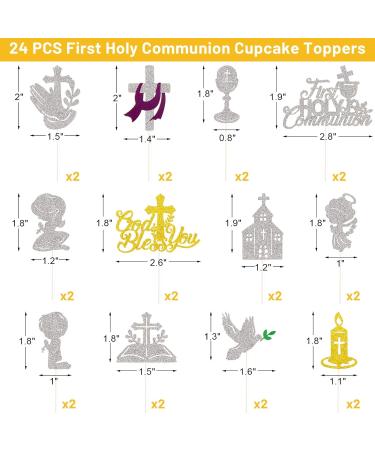 First Holy Communion Cupcake Toppers Picks Glitter Decorations Baptism Party Supplies - Buy Online on GoSupps.com