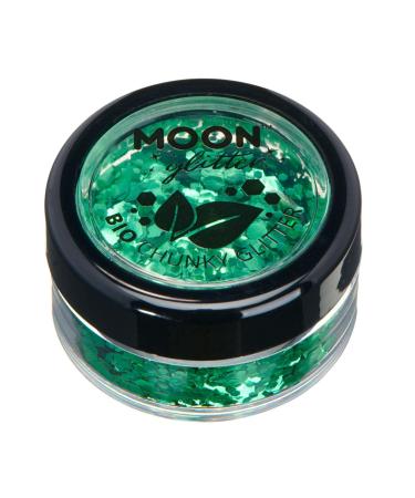 Biodegradable Eco Chunky Glitter by Moon Glitter - Green - Cosmetic Bio Festival Makeup Glitter for Face Body Nails Hair Lips - 3g