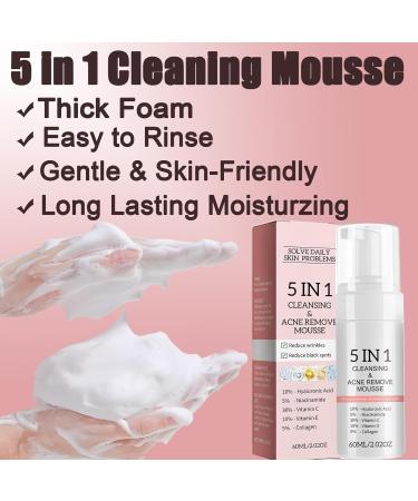5 in 1 Foaming Cream Cleanser Blackhead Deep Pore Facial Cleansing Mousse Face Cleanser Oily Skin Face Wash with Niacinamide & Hyaluronic Acid Removes Excess Oil Unclogs Pores & Reduces Blackheads - Buy Online on GoSupps.com
