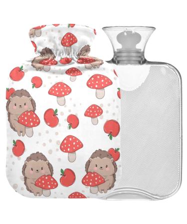 Naanle hedgehog mushroom hot water bottle with cover transparent bag hot water bottle 2l large hot hot water bottle for bed handfoot heat pain relief heat and cold therapy 2 l
