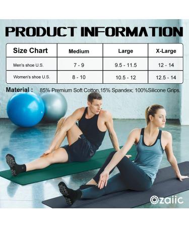 Ozaiic Non Slip Grip Socks for Yoga, Pilates, Home Workout - Large 3 Pairs Black - Ideal Cushion Socks for Men and Women - Buy Online on GoSupps.com