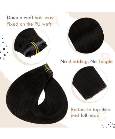 Vivien 16 inch Real Hair Clip-In Extensions - Natural Black PU 7PCs 120g #1B - Premium Quality Hair Extensions - Buy Online on GoSupps.com