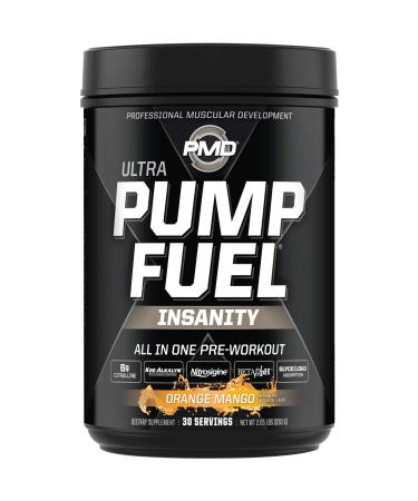 PMD Sports Ultra Pump Fuel Insanity - Pre Workout Drink Mix for Energy, Strength, Endurance, Muscle Pumps and Recovery - Complex Carbohydrates and Amino Energy - Tropical Orange Mango (30 Servings)