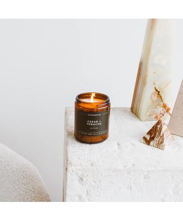 Calyan Cedar & Tobacco Scented Soy Wax Candle | 7.2 oz | 57 Hour Burn | Aromatherapy Gift in Amber Glass Jar - Buy Online on GoSupps.com
