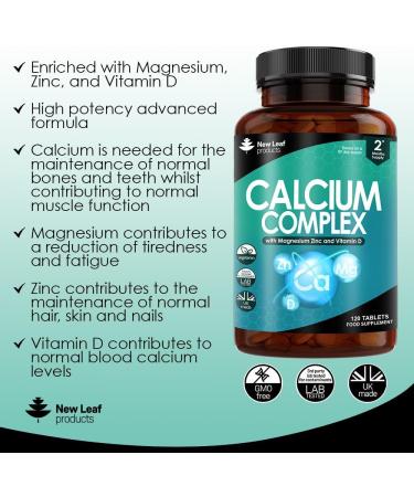 Calcium Magnesium Zinc & Vitamin D Supplement - 120 High Strength Tablets - Made in UK - Buy Online on GoSupps.com