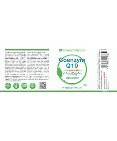 Q10 High Absorption Coenzyme + Piperine 50mg | Premium Vegan Supplement - 90 Gluten-Free VegeCaps - Ships Internationally - Buy Online on GoSupps.com