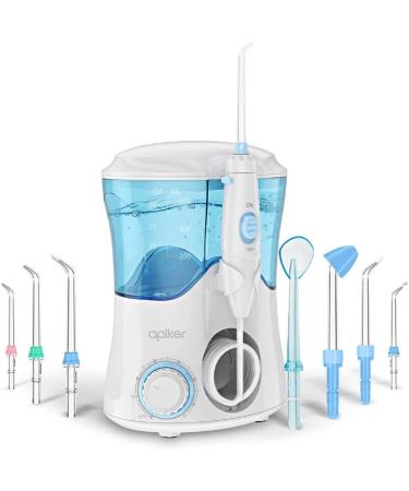 Water Flosser with 8 Multifunctional Tips apiker Oral Irrigator Family Dental Water Jet Flosser for Teeth Braces 10 Pressure Setting and 600ml Water Tank (White)