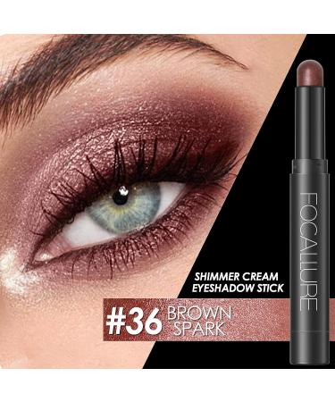 FOCALLURE Shimmer and Matte Cream Eyeshadow Stick Waterproof Eye Brightener Pencil in Brown Spark - Buy Online on GoSupps.com