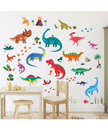 DECOWALL DS9-2115 16 Dinosaur Wall Stickers Colourful Jurassic Decals Peel and Stick Removable for Kids Nursery Bedroom Living Room Art Home Decor